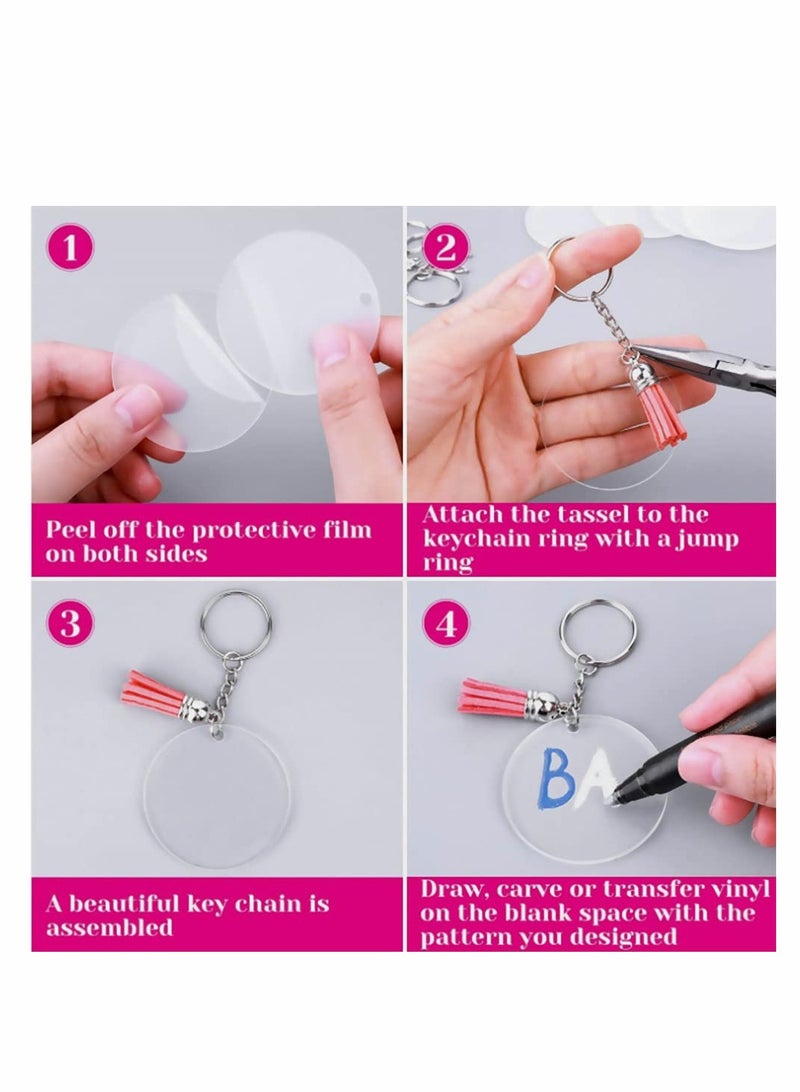 120Pcs Key Ring Acrylic Blanks Keychain Tassels Set - Image 3